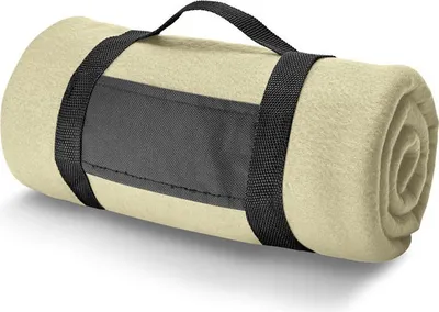 Produktbild von Unyqoos® Fleece-Decke 150 x 120 cm, cremeweiß, Polyester – Plaid mit abnehmbarem Tragegriff, leicht & vielseitig