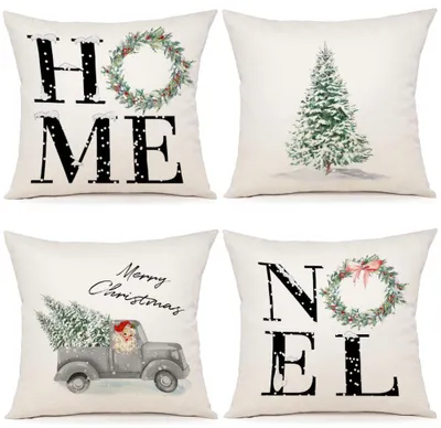 Produktbild von 4er-Set Kissenbezüge, 40 x 40 cm, dekorative Weihnachtskissen, Leinenkissenbezüge für Sofa, Schlafzimmer, Sessel