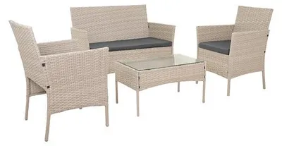 Produktbild von Gardlov 26909 Gartenmöbel – Sofa, 2 Sessel, Tisch mit Glasplatte, Rattan in Beige