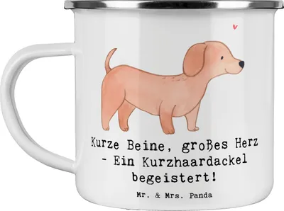 Produktbild von Mr. & Mrs. Panda Teetasse Kurzhaardackel Herz - Weiß - Geschenk, Dackelcharme, Hunderassen Vielfalt, Motivtasse, becher emaille, Dackel Wesen, Pott, Dackelhunde, Tasse