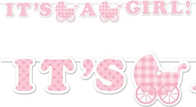 Produktbild von It's a Girl Baby Girlande am Satinband Rosa