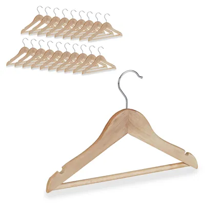 Produktbild von Relaxdays Kinder Kleiderbügel, 20er Set, Hosenstange, Hemd, 360 Grad drehbar, Mädchen, Jungen, Baby Bügel, Holz, natur