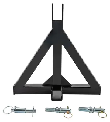 Produktbild von 3‑Punkt Traktor Anhängerkupplung - Aufnahmeadapter 5,08 cm - Schwerlaststahl - Dreiecksrahmen - Mit Bolzen - Schwarz