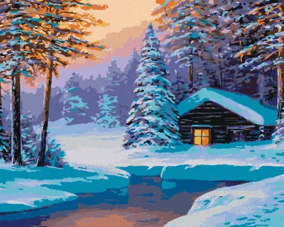 Produktbild von Zuty - Malen nach Zahlen - BLOCKHAUS IN EINEM VERSCHNEITEN WALD, 40x50 cm, mit Keilrahmen (bereits gespannt)