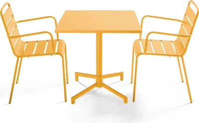 Produktbild von Set aus 70 cm Tisch und 2 gelben Gartensesseln aus Metall - Oviala Palavas