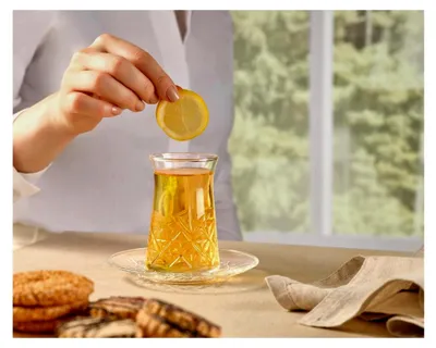 Produktbild von Türkisches Teeglas-Set 160 ml (12-teilig für 6 Personen), 6 Teegläser mit 6 Untertassen, traditionelles Cay Bardagi Set für Teegenuss