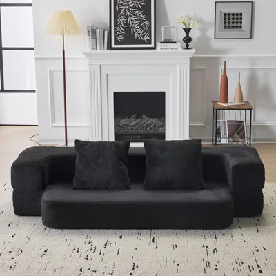 Produktbild von Sofa, Schlafsofa, zwei Funktionen, Multifunktionssofa, Schlafsofa, 2-Sitzer, montagefrei, schwarz, moderner Stil