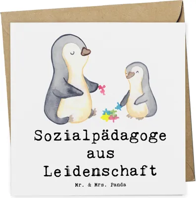 Produktbild von Mr. & Mrs. Panda doppelkarte Sozialpädagoge Leidenschaft - Weiß - Geschenk, Glückwunschkarte, Klappkarte, anlasskarte, faltkarte, Grußkarte
