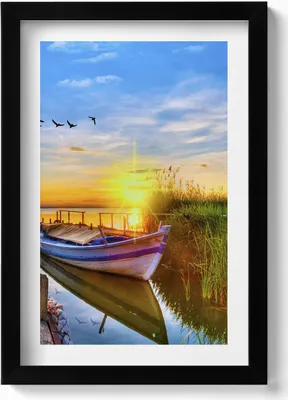 Produktbild von Blick auf den See und Sonnenuntergang– Wandbild mit Rahmen – Gerahmtes Bild  – Wanddekoration – 20x30 cm – Schwarz