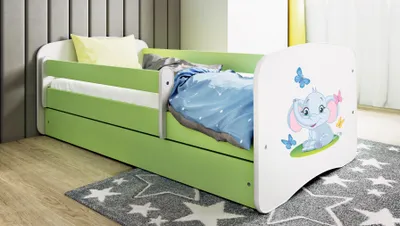 Produktbild von Kinderbett Jugendbett Elefant 70x140, 80x160, 80x180 cm - Komplettset mit Matratze, Schublade & Rausfallschutz