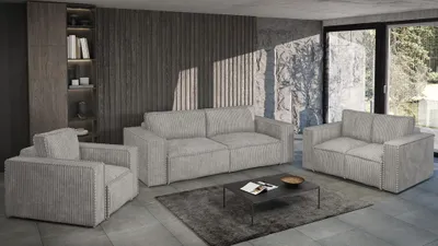 Produktbild von Sofaset Designersofa VAJANA 3-2-1 Stoff Tilia Hellgrau