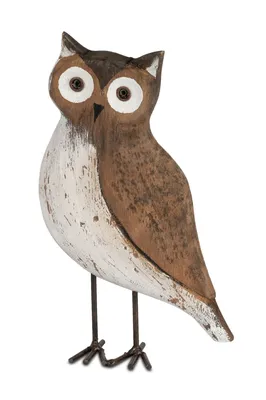 Produktbild von Deko Eule Holz Metall Füße Eulenfigur Vogel Figur Skulptur Tier Objekt