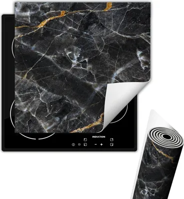 Obrázek produktu pro Kryt na varnou desku, kryt na sklokeramickou desku, 50 x 52 cm, protiskluzová rohož, srolovatelná, černý mramor
