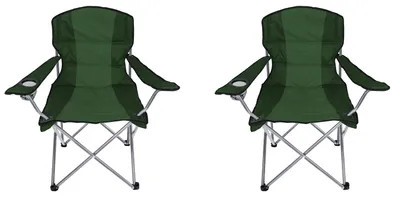 Image de 2 fauteuils de pêche Comfort Fauteuil de camping avec porte-boisson et sac vert