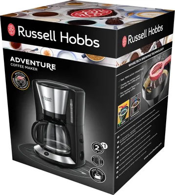 Obrázek produktu pro Kávovar RUSSELL HOBBS 10T. 1100W 1,25L skleněná konvice nerezová ocel-černá 24010-56 ADVENTURE