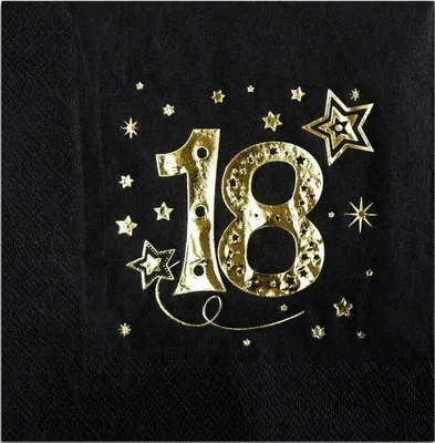 Obrázok produktu pre Servítky k 18. narodeninám čierne zlaté 33x33cm 20ks.