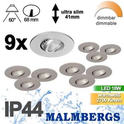 Produktbild von 9er Set LED Spots dimmbar schwenkbar IP44 MD-350 Alu