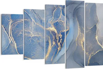 Produktbild von Bild auf Leinwand - Leinwandbild - 5 Teile - Gold Blau Farbe - 150x100cm - Wand Bild - Wanddeko - Wandbilder - Leinwanddruck - Bilder - Wanddekoration - Leinwand bilder - Wandbild - EG150x100-5029
