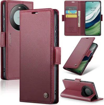 Obrázek produktu pro Huawei Mate 60 Case, kožené peněženkové pouzdro s funkcí stojánku pro Huawei Mate 60 Red