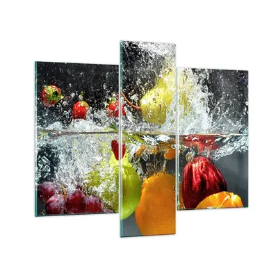Produktbild von Bilder auf glas - Früchte Wasser Spritzer Essen - 95x80cm - Glasbilder - Wandbilder - Kunstdruck - zum Aufhängen bereit - Wanddekoration aus Glas - Glas Bilder - Wandbild auf Glas - GCB95x80-2972
