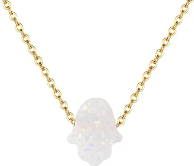 Immagine prodotto di Karisma Donna Oro Collana in acciaio inossidabile Collana con ciondolo a catena Hamsa Fatima Mano Colore Bianco