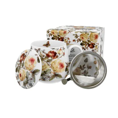 Produktbild von DUO FLORAL Fassbecher 430 ml ZAHRA mit Teesieb, New Bone China Porzellan