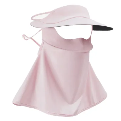 Produktbild von Sommer-Sonnenhut mit Gesichtsschutz, faltbarer Strandhut, einfarbig, Eisseide, Sonnenschutz, atmungsaktiv, schnelltrocknend, Hut, Rosa