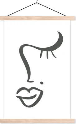 Produktbild von MuchoWow® Textilposter Frau - Gesicht - Minimalismus 60x90 cm mit holzfarbenen Rahmen - Textil