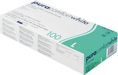Immagine prodotto di Guanti in nitrile AMPri Pura Comfort bianchi 100 pezzi taglia M