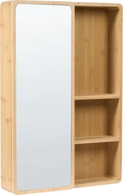 Produktbild von BELIANI Bad-Spiegelschrank Hellbraun Bambusholz Rechteckig 61x41 cm mit Schiebetür 3 Regalen Hängend Modern Badezimmer Hängeschrank Wandschrank