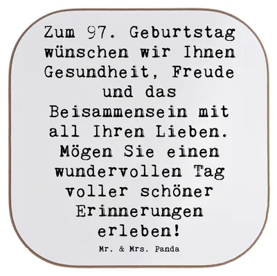 Produktbild von Mr. & Mrs. Panda Tischuntersetzer Spruch 97. Geburtstag - Weiß - Geschenk, schöne Erinnerungen, Coaster, gläseruntersetzer, Untersetzer Gläser, Geburtstagsgeschenk