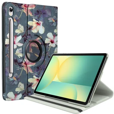 Image de Coque pour Samsung Galaxy Tab S10 FE / S9 FE (10,9 Pouces) Etui Rotatif 360° Multi-Angle Motif Fleur