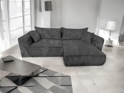 Produktbild von Ecksofa Berlin 255x160 Dunkelgrau CORD mit schlaffunktion und bettkasten  POSO 34 Rechts