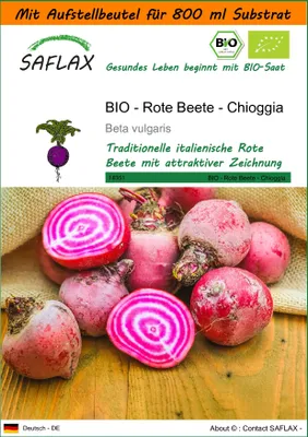 Produktbild von SAFLAX - Garden in the Bag - BIO - Rote Beete - Chioggia - 70 Samen - Mit Anzuchtsubstrat im praktischen, selbst aufstellenden Beutel - Beta vulgaris