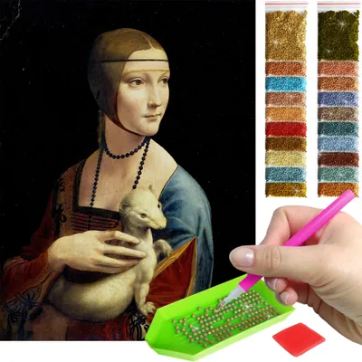Produktbild von ARTULIO - Diamond Painting Set - Frauenporträt mit Hermelin - 40 x 30 cm - Bilder DIY, Crystal Art, Mosaik Komplettset