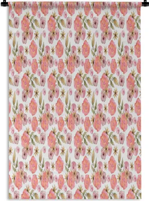 Produktbild von MuchoWow® Wandteppich Wandbehang Blumen - Rosa - Muster - Aquarell 120x180 cm Tapisserie Dekoration Wandtuch - Schlafzimmer - Dekorationen für das Haus