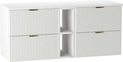 Obrázok produktu pre WENA Skrinka pod umývadlo 140 cm, rebrované čelá, kovové úchyty v zlatej farbe (farba: biela)
