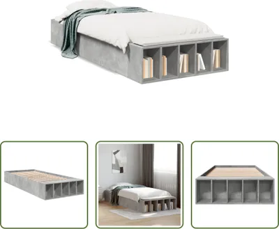 Produktbild von The Living Store Bettgestell Betongrau 75x190 cm Holzwerkstoff
