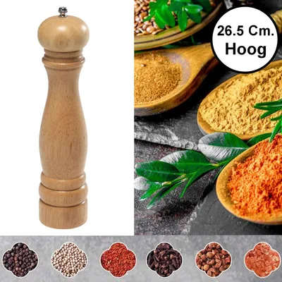 Productafbeelding van Pepermolen Rubberhout - Ø6 Hoogte 26.5 Cm - Zoutmolen en kruidenmolen - Peper / Zout / Kruiden molen - Keramisch maalwerk - 26.5Cm