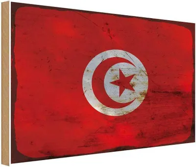 Produktbild von vianmo Holzschild 20x30 cm Tunesien Tunisia Rost Flagge Fahne Wappen