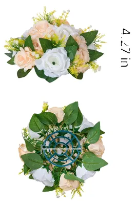 Image de Composition florale, fleurs en soie, idéale pour la décoration de table, champagne, 24 cm