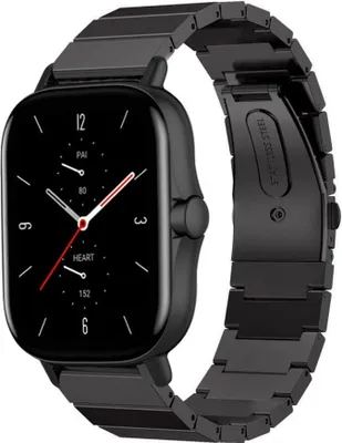 Produktbild von Strap-it Metallarmband - Kompatibel mit Amazfit GTS 2 Armband Ersatzarmband Edelstahl - Faltschließe - Hochwertiges Material - für Smartwatch 20mm Armband Schwarz