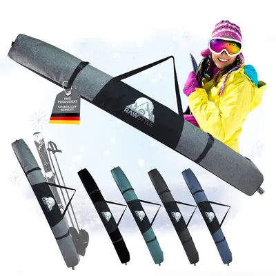 Produktbild von Skitasche Skisack für Ski 160cm 180cm und Skistöcke Skibag Skicover Modell 3 (grau meliert 160)