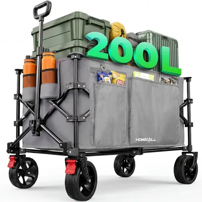 Produktbild von Faltbarer Bollerwagen Handwagen Strandwagen 200L XXL-Volumen mit praktischer Kühltasche, Grau