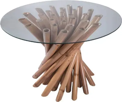 Produktbild von Casa Padrino Luxus Esstisch Naturfarben Ø 120 x H. 80 cm - Runder Bambus Küchentisch mit Glasplatte - Esszimmer Möbel - Bambus Möbel - Luxus Möbel - Luxus Esszimmer Einrichtung