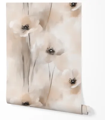 Produktbild von Vliestapete Blumen Beige Creme Aquarell Floral Modern Tapete Wohnzimmer Schlafzimmer Flur Elegant Sanft Abwaschbar UV-beständige Tapete 10m x 0.5m