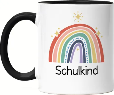 Produktbild von Schulkind Tasse Schwarz Einschulungsgeschenk Grundschule 1. Klasse Schulstart Sterne Regenbogen
