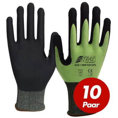 Produktbild von NITRAS Schnittschutzhandschuh Skin Flex 6340 CUT 3 - VPE 10 Paar - perfekte Passform, verstärkte Daumenbeuge Größe:9