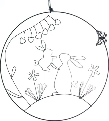 Produktbild von GASPER Fensterdeko Ostern mit Hasen & Blumen Schwarz Ø 21 cm - Metall