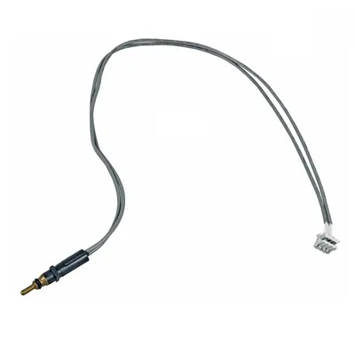 A temperature sensor with wires and a connector, isolated on a white background.